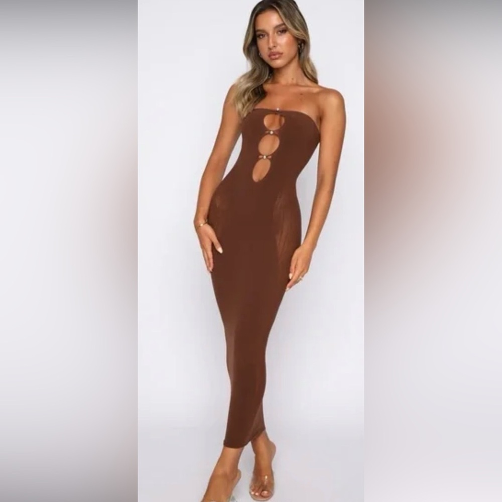 NWT White Fox Boutique Your Peace Midi Dress in Chocolate, Sz O/S